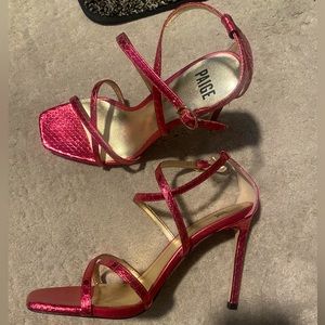 Paige Vera Genuine Snakeskin Strappy Heels Square Toe Pink Metallic 8